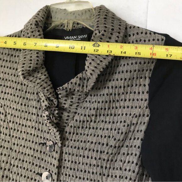 Vivian Shyu Fitted Jersey Stretch Jacket Blazer Cardigan Button Dots Ruffle M - Picture 9 of 12